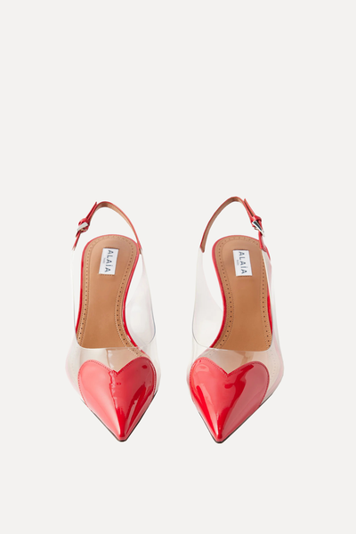 Heart 55 Leather & PVC Slingback Pumps 