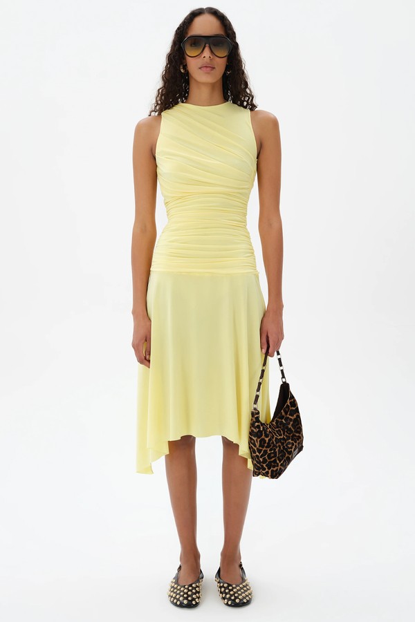 Nuina Open-Back Ruched Midi Jersey Dress