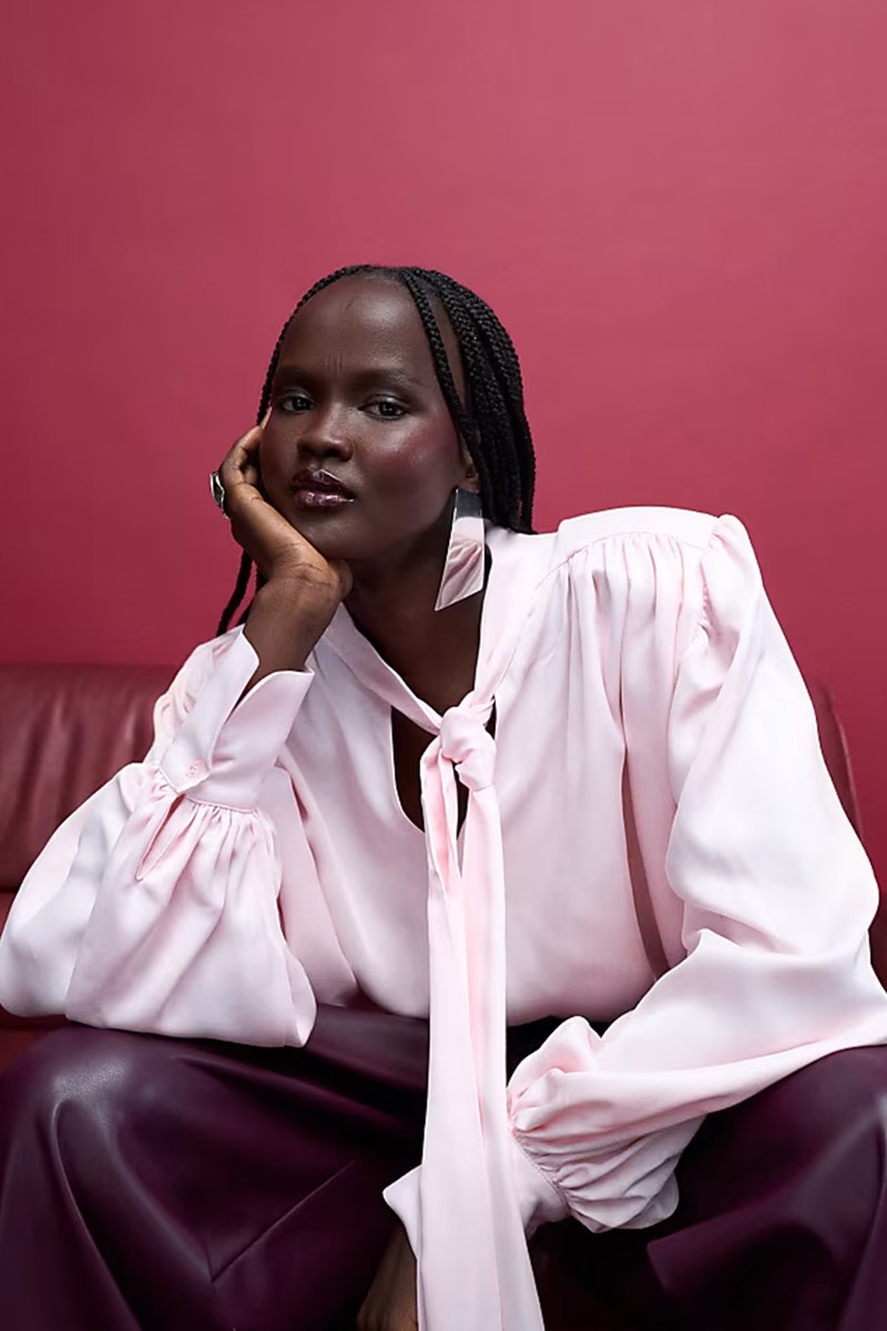 Satin Shoulder Pad Tie Neck Blouse from ASOS Design