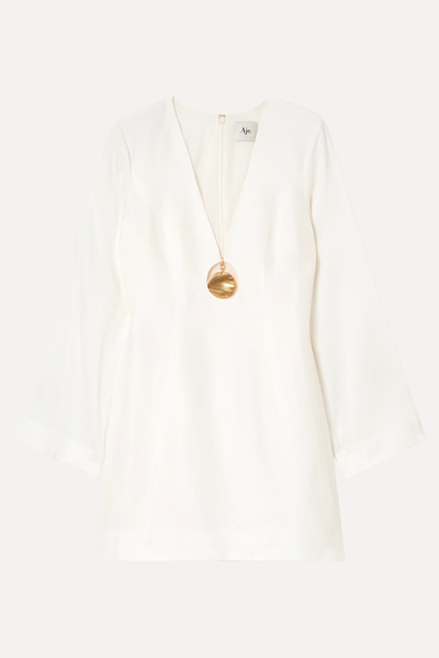 Bettina Cutout Embellished Linen-Blend Mini Dress from AJE.