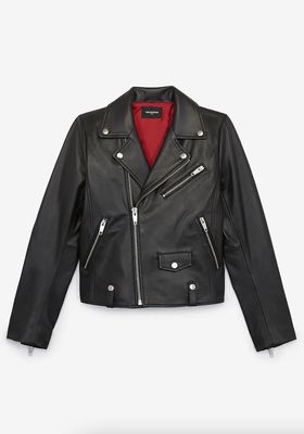 Black Leather Biker Jacket With Zippers from The Kooples