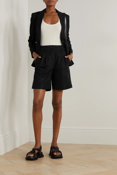 Taymount Pleated Silk & Cotton-Blend Shorts  from Joseph