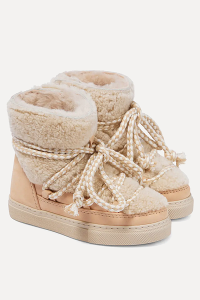 Curly Shearling & Suede Ankle Boots from  Inuikii Kids 