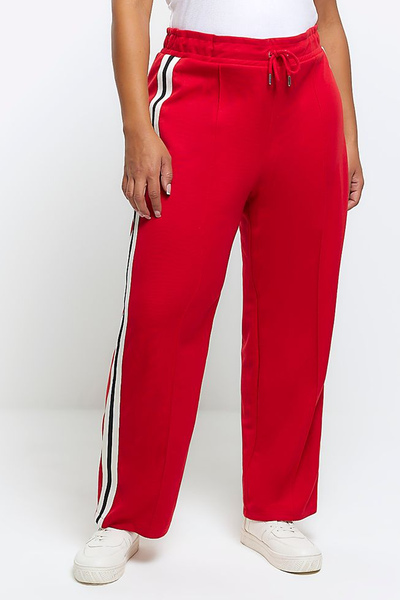 Petite Red Side Stripe Wide Leg Joggers from River Island