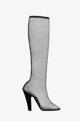 Crystal-Embellished Mesh Boots from Saint Laurent