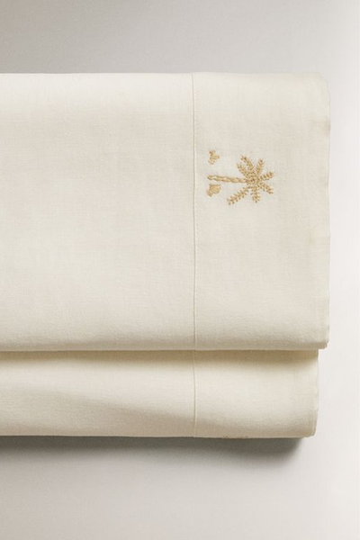Flat Sheet With Embroidered Palm Trees from Zara