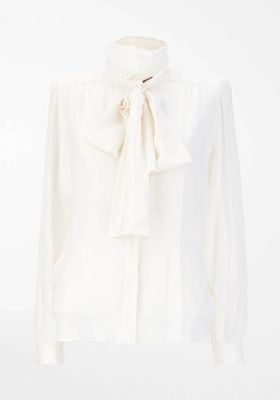 Miele White Silk Cravat Blouse from Max Mara Studio