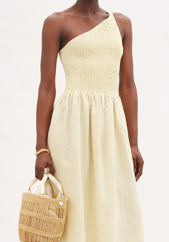 Isa One-Shoulder Shirred Linen Dress from Three Graces London