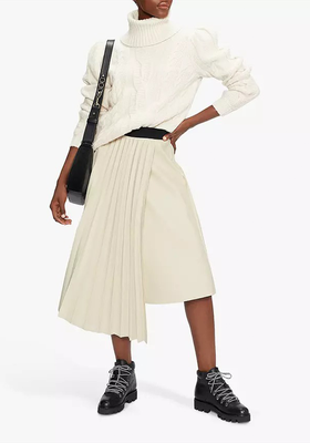 Viccii Pleated Asymmetric Midi Skirt
