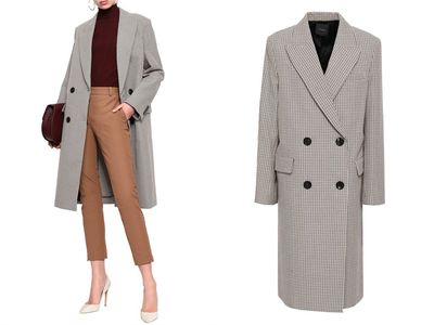 Double-Breasted Houndstooth Cotton & Wool-Blend Coat from Theory