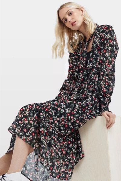 Ditsy Print TIe Smock Midi Dress from Miss Selfridge