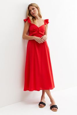 Textured Frill Open Back Midi Dress from New Look