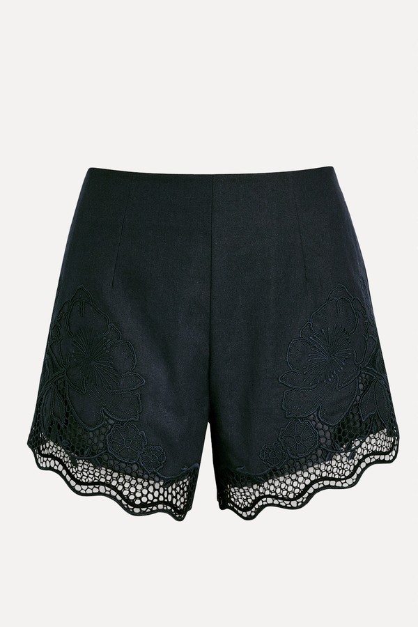 Jade Floral-Embroidered Linen-Blend Shorts from Clea