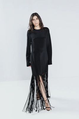 Rouleau-Fringed Silk-Satin Mini Dress from Raey