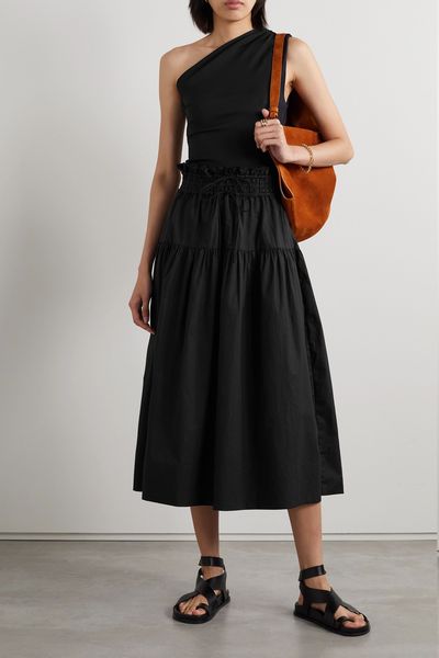 Kyra Ruffled Gathered Cotton-Poplin Midi Skirt from Ulla Johnson