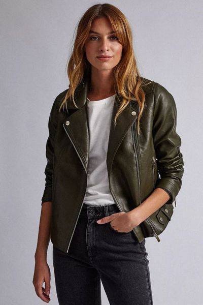 Olive Faux Leather Biker Jacket