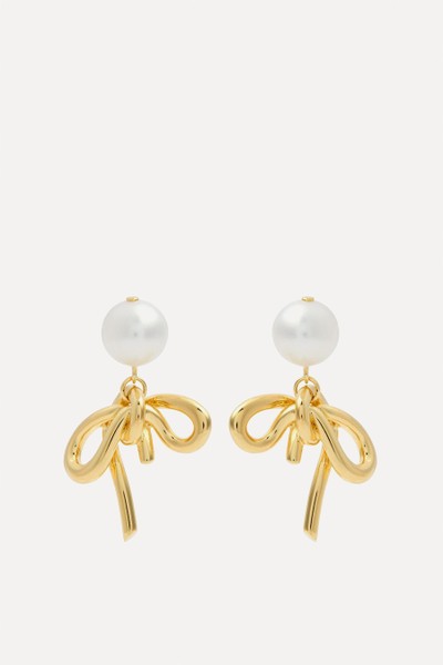 Pearl & Bow 18kt Gold-Plated Drop Earrings from COMPLETEDWORKS