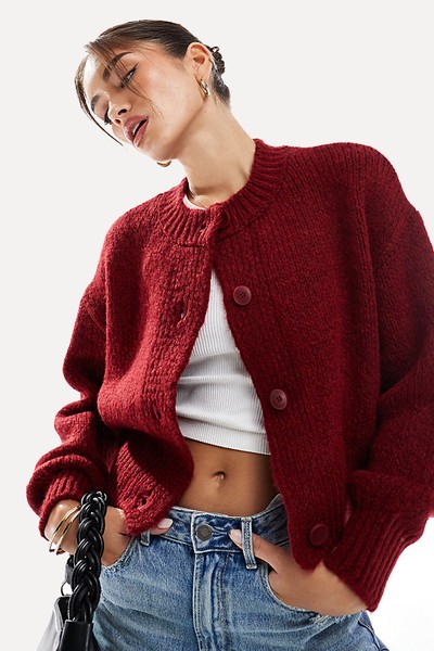 Crew Neck Loose Knit Cardigan from ASOS Design