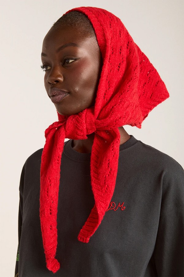 Knitted Pointelle Triangle Scarf from Damson Madder