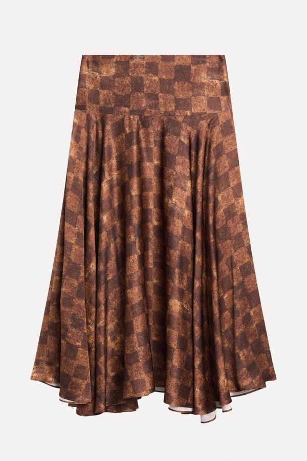 Chequered Print Midi Skirt 