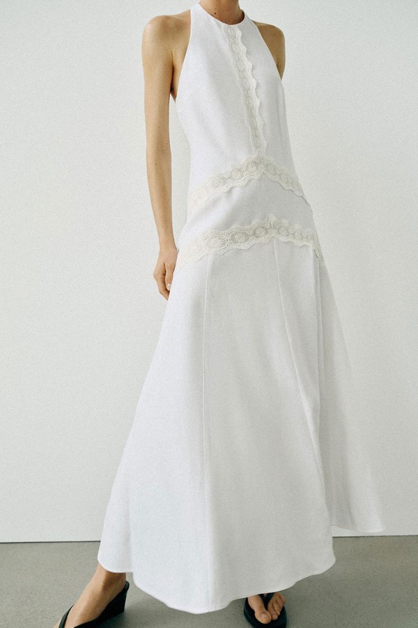 Combined Linen Blend Midi Dress