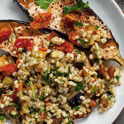 Pearl Barley, Roasted Aubergine & Sweet Potato Salad