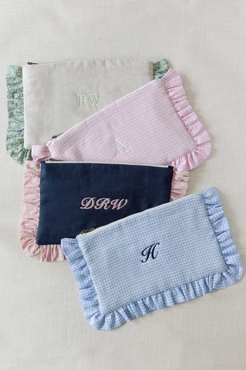 The Blue Gingham Ruffled Pouch from Clementine & Mint