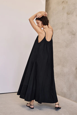 Capri Black Linen Sheer Maxi Dress from Dissh