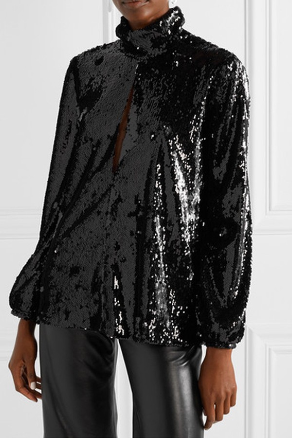 Cutout Sequined Georgette Turtleneck Top from Racil