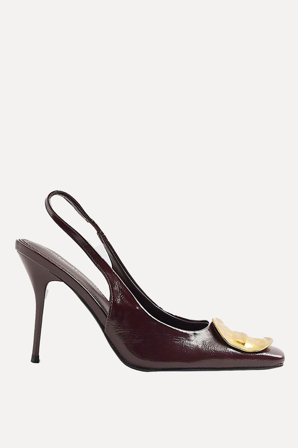 Chisel Toe Gold Disc Slingback Heels from River Island