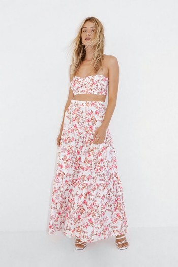 Floral Twist Front Bandeau Top And Maxi Skirt