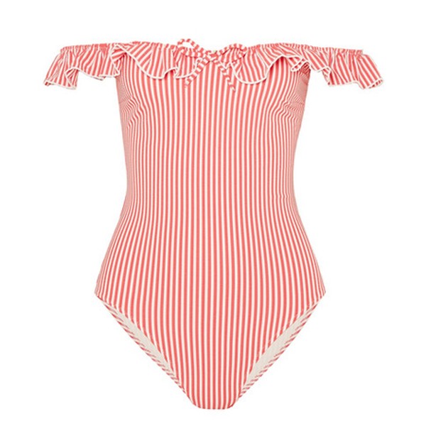 The Amelia Off The Shoulder Ruffle Trimmed Swimsuit from Solid & Striped