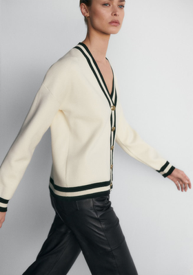 Short Contrast-Coloured Knit Cardigan from Massimo Dutti