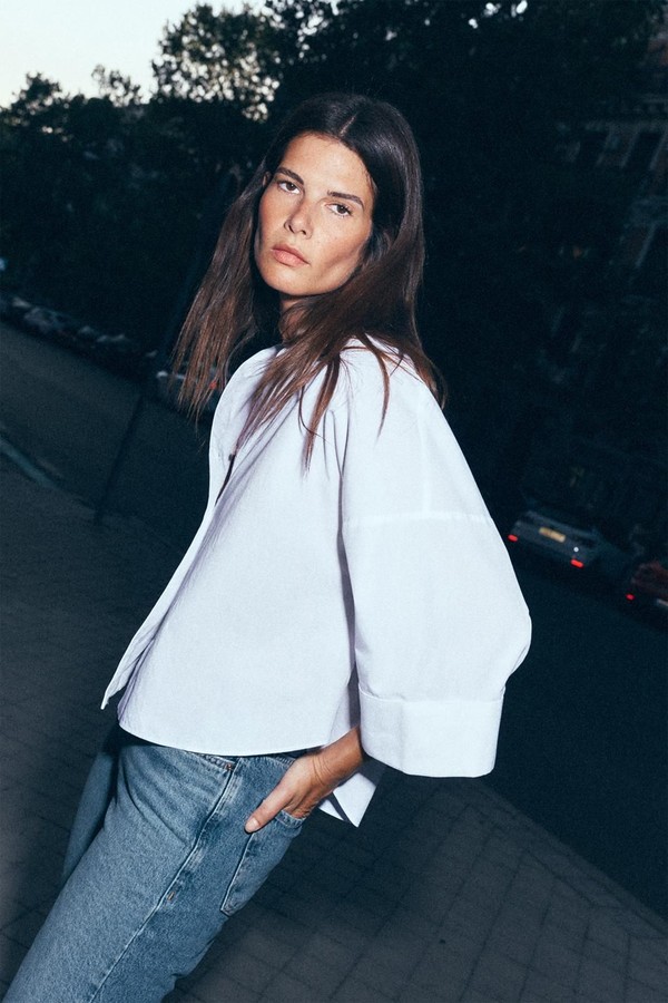 Striped Poplin Shirt With Wide Sleeves