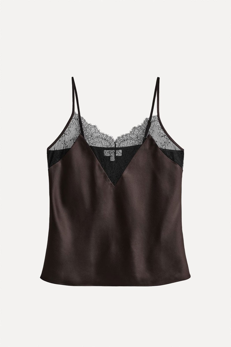 Lace-Trimmed Satin Cami Top