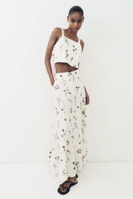 Embroidered Linen Blend Skirt from Zara