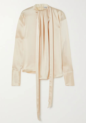Lavalliere Tie-Detailed Hammered-Satin Blouse from Loewe