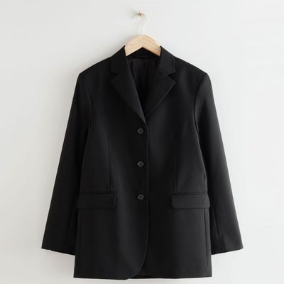 Long Fitted Padded Shoulder Wool Blazer from & Other Stories
