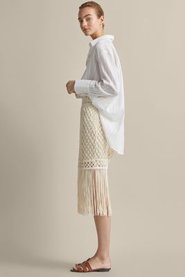 Limited Edition Fringed Cotton Crochet Skirt from Massimo Dutti