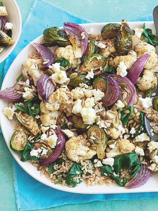 Brown Rice Salad With Roasted Cauliflower, Feta & Seeds