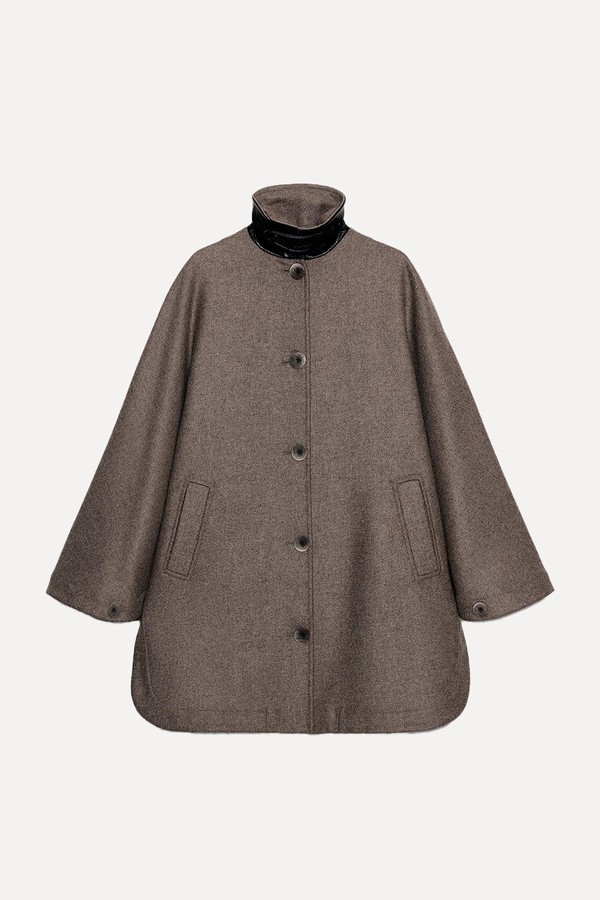 Wool Cape Coat With Contrast Collar