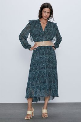 Printed Dress with Belt from Zara