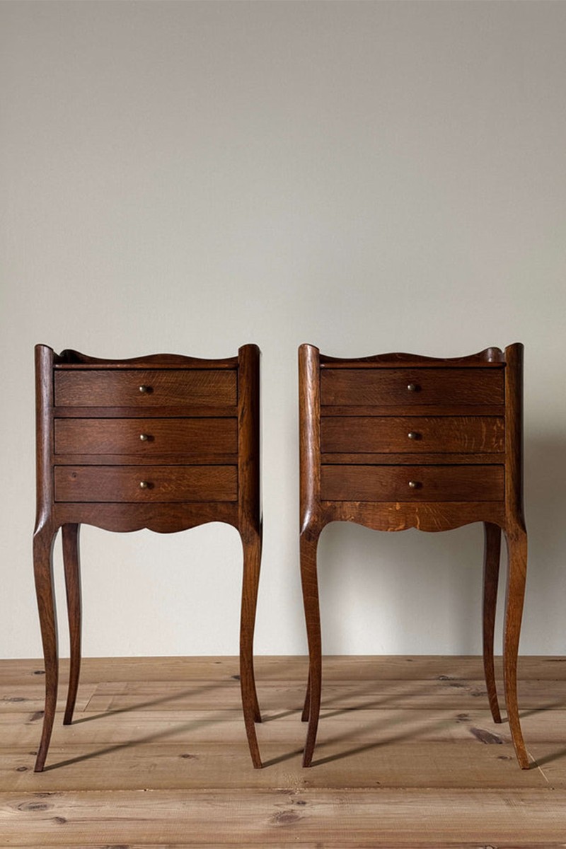 Pair Of Vintage French Bedside Tables With Three Drawers from Custodian Antiques