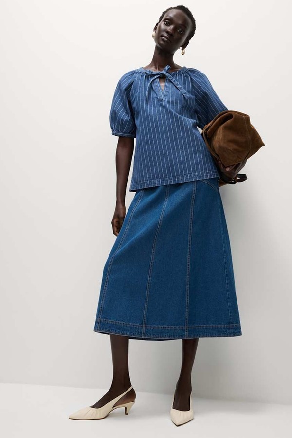 Pure Cotton Striped Denim Top