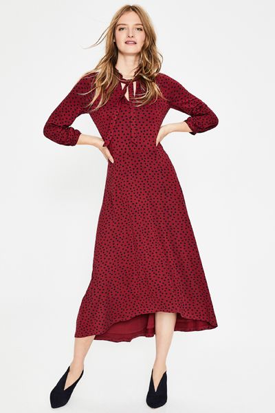 Rosa Jersey Dress in Wine & Navy Scattered Spot