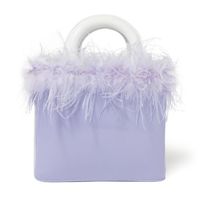Nic Feather-Trimmed Patent-Leather Tote from Staud