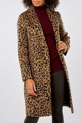 Leopard Print Single Breasted Coat