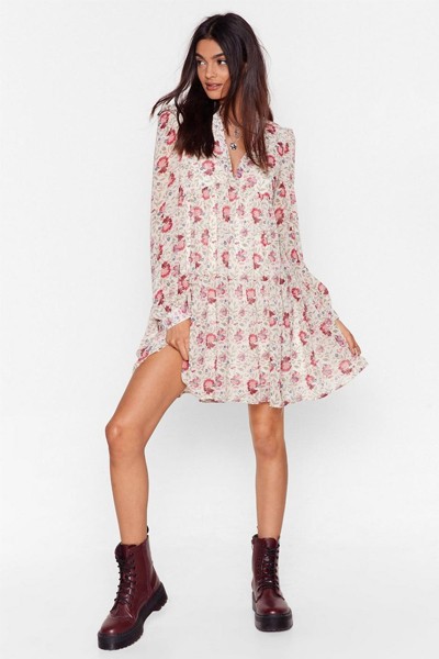 Chiffon & Off Floral Mini Dress