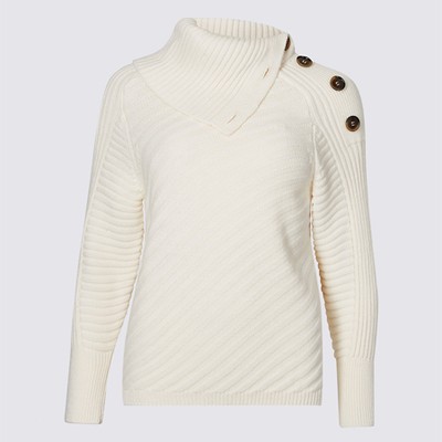 Ribbed Split Neck Jumper