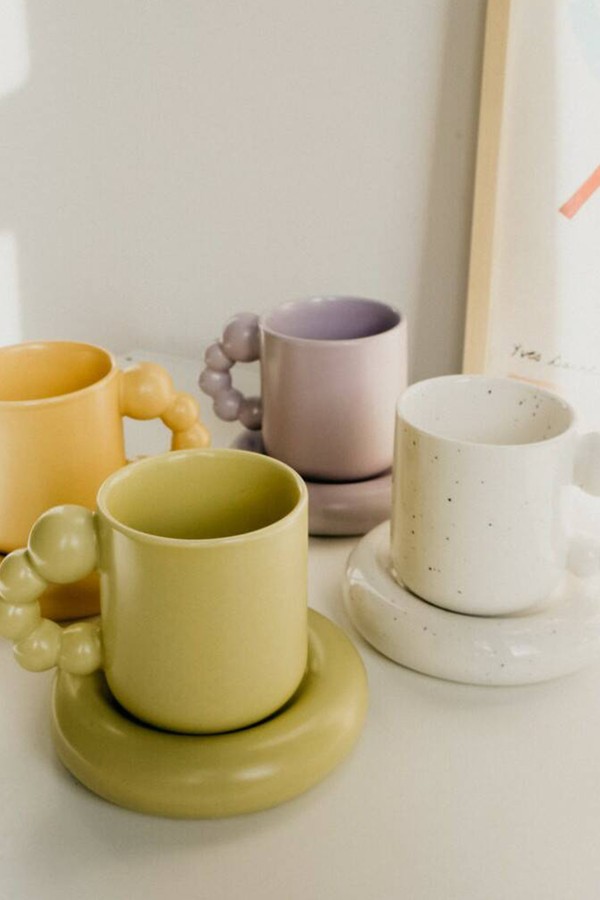 Grece Round Bubble Handle Chunky Mug & Plate Set from Ajouter Store